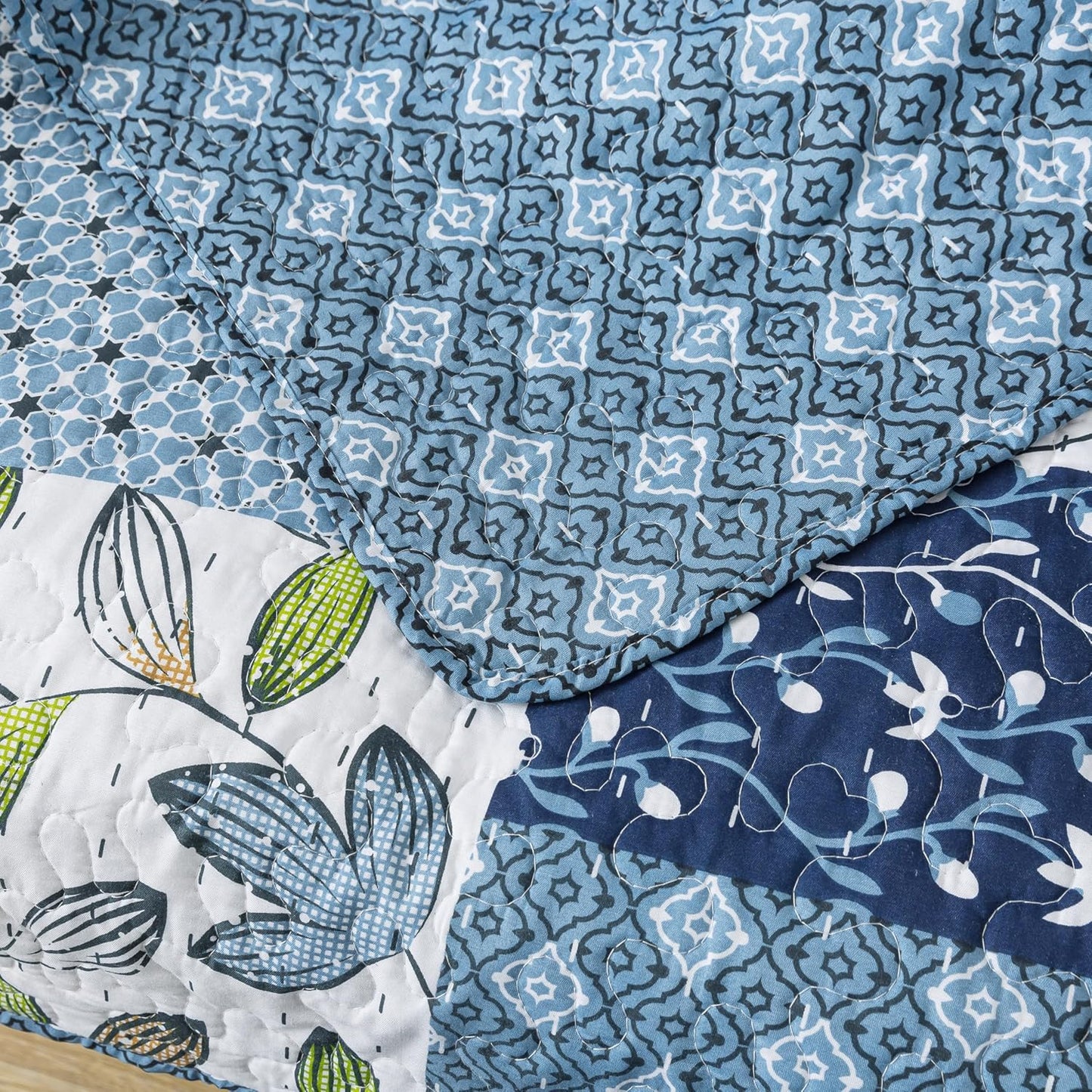 SLPR Pacific Coast 50" x 60" Quilted Throw Blanket, Blue and White Floral Patchwork Throw Quilt for Couch and Bed, Lightweight Lap Quilt