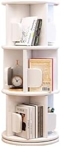 360° Rotating Wooden Bookshelf, Space-Saving Corner Bookcase for Small Rooms, 3-Tier Solid Wood Display Rack, Floor Standing Storage Organizer (White)