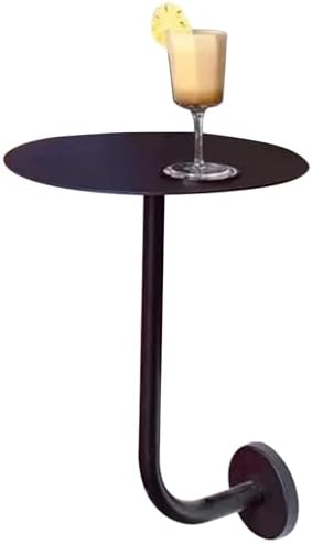 Round Pub Bar Table,Round Cocktail Bar Table w/Wall-Mounted L-Shape Bracket Black Metal Iron Bistro Pub Table for Kitchen, Dining Room, Living Room, Easy Assembly(35x35x45cm)