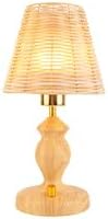 Rattan Table Lamp with Knob Switch, Seamless Dimming Bedside Lamp Wood Base, Small Nightstand Lamp for Bedroom, E26 Bulb Included