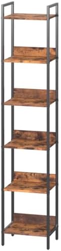 Bookshelf, 6-Tier Bookcase, Standing Book Shelf for Small Space, Storage Shelf Organizer, for Living Room, Bedroom, Study, Balcony, Rustic Brown and Black BKHR6601
