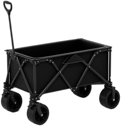 Portable Camping Cart,Outdoor Beach Trolley Cart with Tank Wheels for Camping and Picnics Foldable and Portable Camper Trailer Cart (Black)