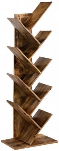VASAGLE Tree Bookshelf, 9-Tier Bookcase, Large Bookshelf, Space-Saving Corner Shelf, Book Tree, Holds Books, CDs, Games, for Bedroom, Living Room, Home Office, Rustic Brown ULBC11BX