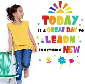 Inspirational Wall Decals for Kids, Educational Quote Wall Stickers Toddler Boy Girl, Classroom Peel & Stick Stickers [Today is a Great Day to Learn Something New Wall Saying] + Test Sample Included!