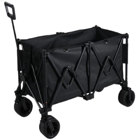 Portable Camping Cart,Outdoor Folding Aluminum Alloy Beach Trolley Cart for Camping and Picnic Small Pull Cart for Off Road Adventures Black Color
