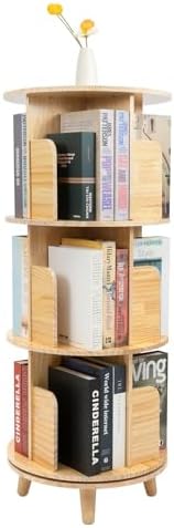 360° Pine Wood Rotating Bookshelf - Floor Standing Bookcase Storage Rack for Kids & Adults - Versatile Organizer for Living Rooms, Studies, and Bedrooms