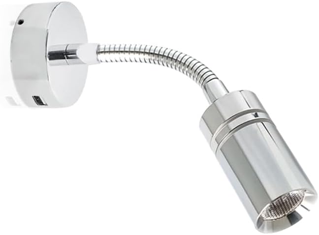 THALASSA 12V Short Gooseneck Light With 5V USB Port - Boat Reading Lamp Adjustable Warm White Spotlight with Dimmable Touch Switch Designed for RV, Caravans, Boats, Motor Homes Inside as Bedside Light