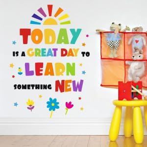 Inspirational Wall Decals for Kids, Educational Quote Wall Stickers Toddler Boy Girl, Classroom Peel & Stick Stickers [Today is a Great Day to Learn Something New Wall Saying] + Test Sample Included!