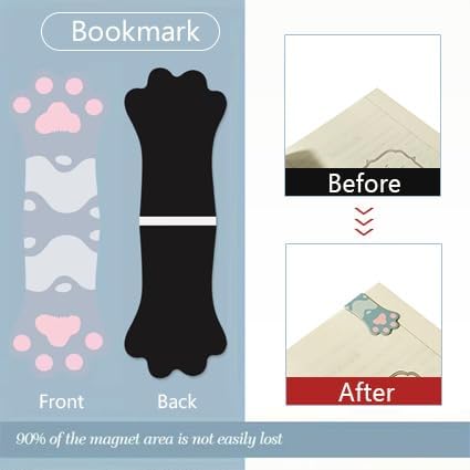 Cute Cat Paw Magnetic Bookmarks, 5 PCS Magnetic Cute Bookmark for Teacher, Women & Kids - Cat Paw Design (5 Cloros-2.0)