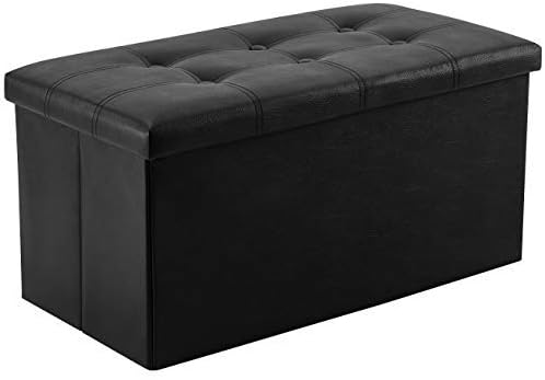 YOUDENOVA Folding Storage Ottoman, Faux Leather Ottoman Bench Footrest Ottoman, Storage Chest Padded Seat for Bedroom and Living Room, Black, 15" D x 30" W x 15" H