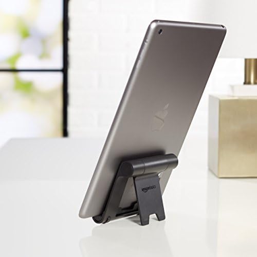 Amazon Basics Multi-Angle Portable Foldable Stand for iPad Tablet, E-reader and Phone, Sturdy Hands-Free Viewing, Black