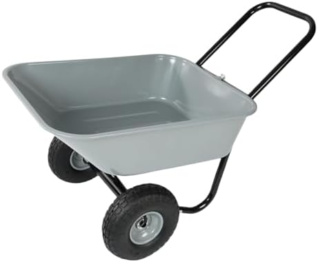 10" Pneumatic Wheel Barrow - Two-Wheeled Garden Cart for Easy Transportation, Heavy Duty, Durable, Perfect for Lawn Care, Yard Work, and Outdoor Projects.