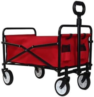 Portable Camping Cart,Outdoor Multi Color Folding Beach Camping Trolley Cart for Picnics Fishing and Camping with Camper Portable and Convenient Storage Cart (Red)