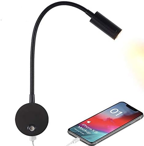 Dimmable RV Reading Light with USB Charging Port, DC 12V RV Interior Lights, Flexible LED Light Fixtures, Designed for Camper, Van, Boat and Motorhome (Black)