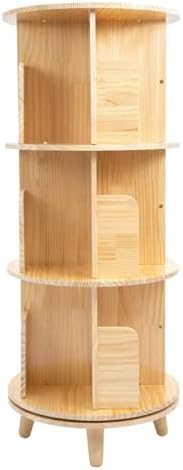 360° Pine Wood Rotating Bookshelf - Floor Standing Bookcase Storage Rack for Kids & Adults - Versatile Organizer for Living Rooms, Studies, and Bedrooms