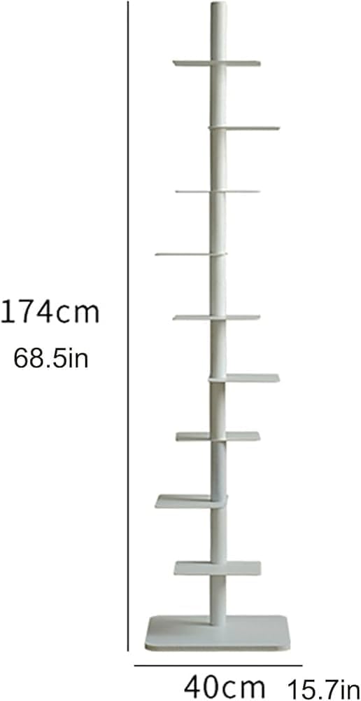 Modern Invisible Bookshelf, 9-Tier Metal Book Tower, DIY Nordic Vertical Storage Rack, Floor-Standing Bookcase for Home Office, Tall White Display Shelf