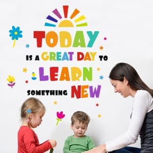 Inspirational Wall Decals for Kids, Educational Quote Wall Stickers Toddler Boy Girl, Classroom Peel & Stick Stickers [Today is a Great Day to Learn Something New Wall Saying] + Test Sample Included!