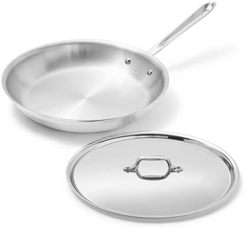 All-Clad D3® Stainless Steel 12 inch Frying Pan With Lid- Made in the USA- The Original Bonded Professional Cookware- Oven Safe & Induction Compatible