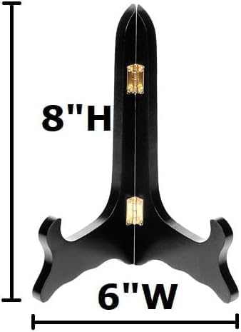 Wooden Display Easel Plate Stand, Black, 6 x 8 inches, Hinged Folding Design, Set of 2
