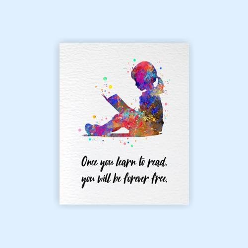 Dignovel Studios 8X10 Unframed Reader Girl Reading Watercolor Art Print Poster Book School Classroom Education Quote Library Wall Hanging Decor DN918