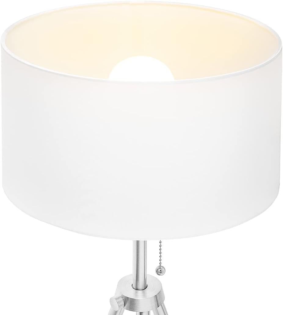 O’Bright Tripod Floor Lamp, Adjustable in Height, 100% Metal Body with Linen Drum Shade, E26 Socket, Bedside Lamp, Standing Light for Living Room, Bedroom, Office, Brushed Nickel