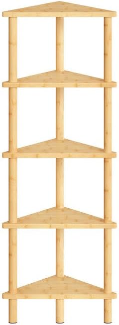 HOOBRO Corner Shelf Stand, 5-Tier Bamboo Corner Bookshelf, Plant Display Shelf, Corner Bookcase, Multipurpose Shelving Unit for Small Space, Living Room, Easy Assembly, Natural YL20CJ01
