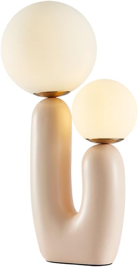 Meefad Modern Bedside Lamp, 2 Lights Table Lamp with Glass Shade, Globe Night Light for Bedroom Reading Nightstand, Beige