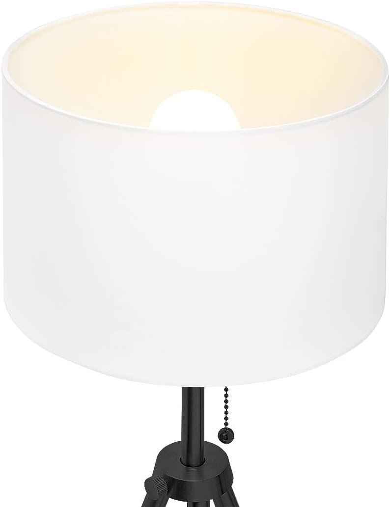 O’Bright Tripod Table Lamp, Adjustable in Height, 100% Metal Body with Linen Drum Shade, Bedside Lamp, Nightstand Lamp, Side Table Lamp for Living Room, Bedroom, Office, Black