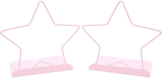 Fashion Star Bookend Non-Skid Metal Book Ends Book Stands for Home Shelves School Office Decoration Kids Study Gift (Pink)