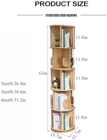 360° Rotating Wooden Bookshelf, Space-Saving Corner Bookcase for Small Rooms, 3-Tier Solid Wood Display Rack, Floor Standing Storage Organizer (White)
