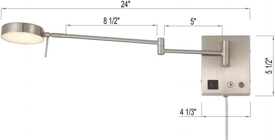 HomeFocus Swing Arm Wall Light,Bedside LED Reading Wall Light with USB Charging,Multi-Function Wall Lamp,Bedside Dimmable Wall Sconces,Adjustable LED Color and Brightness,Metal,Satin Nickel.