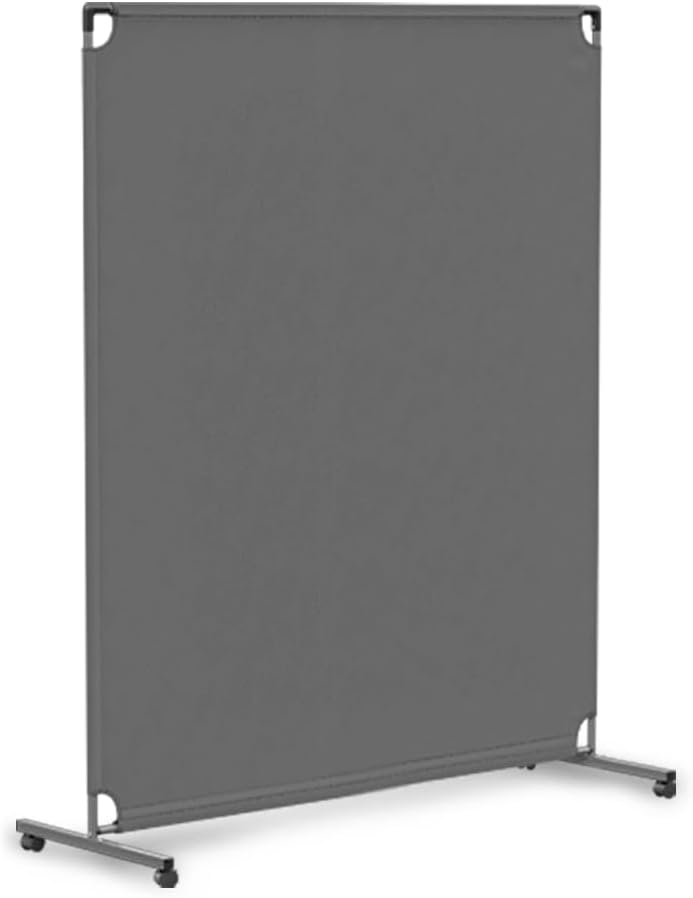 Steel-AID 50-inch Rolling Privacy Room Divider - Freestanding Office Wall Partition with Non See-Through Blackout Screen - Sturdy & Durable Iron Frame - Rolling Wheels - Black, White, Gray & Blue