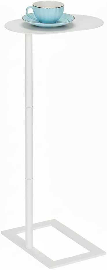 Stable C Table End Table, 27.5" Tall C Shaped Side Table That Slides Under Sofa, Slim Under Couch Table, Modern Industrial Coffee Tray Table for Living Room Bedroom (Large White)