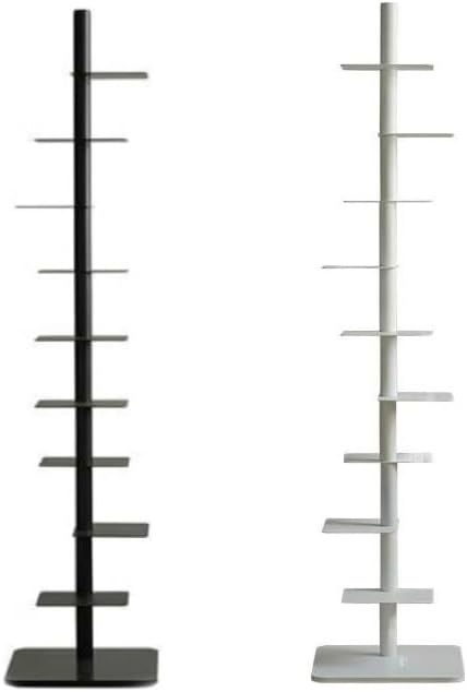 9-Tier Metal Spine Bookshelf, Modern Style, Suitable for Small Spaces, Rotatable, 9 Shelves, White