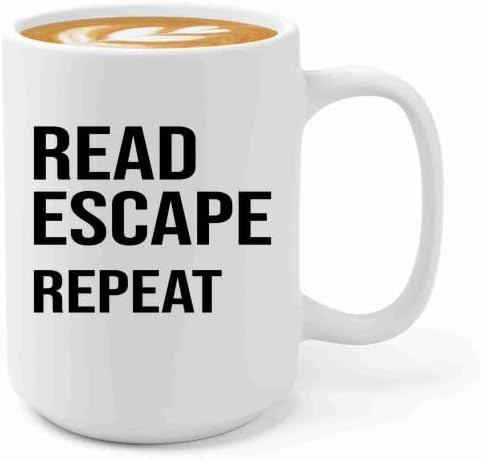 Book Lover Coffee Mug 15oz White -read escape repeat - Book Lovers Gifts Book Reader Gifts Book Club Gifts Book Reading Cup Reading Gifts