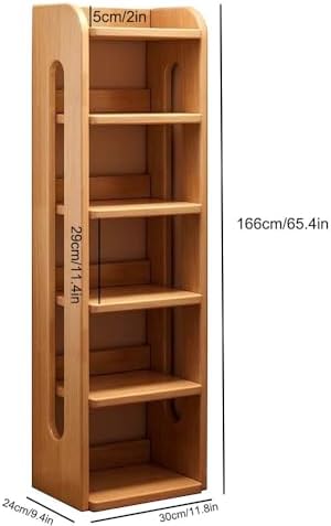 6-Tier Narrow Bookshelf, Solid Wood Corner Storage, Modern Freestanding Bookcase for Small Spaces, Elegant Display Organizer Cabinet (15.7in Wide)