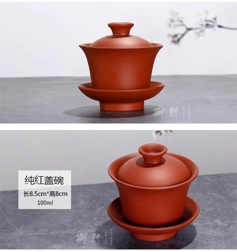 Gaiwan Teacup Kungfu Tea bowl Zisha Red Clay black 4oz/130ml Cup Sancai Saucers (Red)