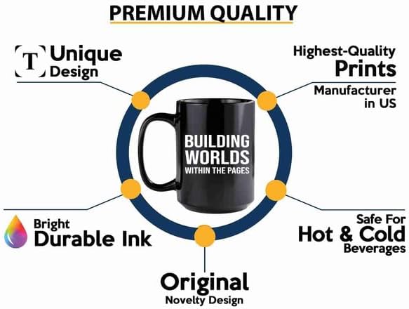 Book Lover Coffee Mug 15oz Black -building worlds - Book Lovers Gifts Book Reader Gifts Book Club Gifts Book Reading Cup Reading Gifts