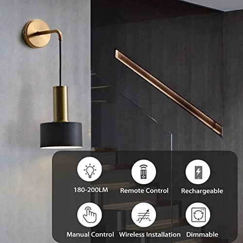 GYY Battery Operated Wall Lights Indoor with Remote,2 Pieces of Bedroom Bedside Chandelier Modern Minimalist LED Light Luxury Living Room Study Wall Lamp Porch Staircase Aisle Lamps