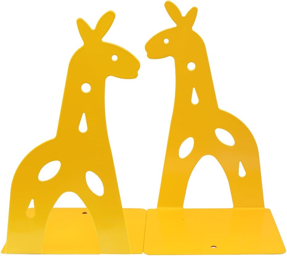 Yellow Giraffe Bookends Cute Metal Book Ends Decorative Bookends Animal Style Book Holder Journal Book Organizer CD Holder Home Office Bookends for Back to School Student Birthday Kids Gifts