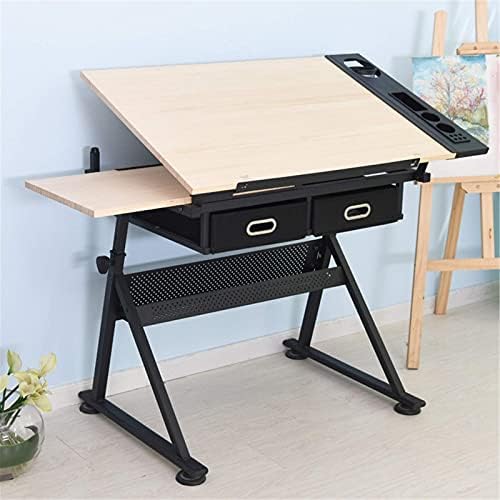 Drawing Tilting Tablet,Drafting Desk, Height Adjustable Drafting Desk Tiltable Tabletop Drawing Table, with 2 Storage Drawers Art Writing Reading Workstation,Natural