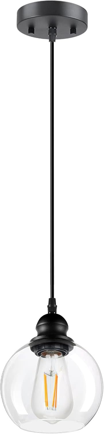 Pendant Lights Kitchen Island, Black Pendant Light with Glass Lampshade, 71 Inch Adjustable Hanging Lamp for Kitchen Living Room, Modern Farmhouse Industrial Ceiling Lighting Fixture(E26 Base,No Bulb)