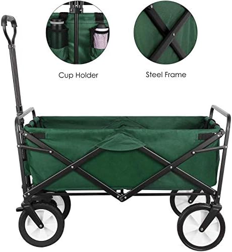 Foldioutdoor Utility Wagon, Heavy Duty Garden Cart with Wheel Brakes and 2 Cup Holders, for Shopping,Picnic,Beach