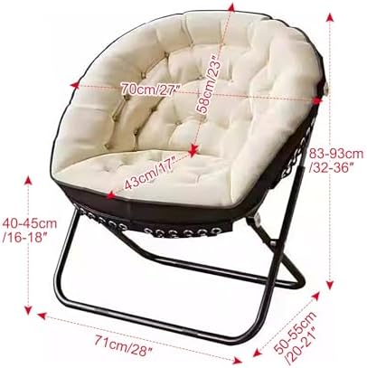 Folding Chair for Teens Adults, Oversized Folding Cozy Moon Chair with Metal Frame, for Bedroom, Living Room, Dorm Room, Apartment(Beige)