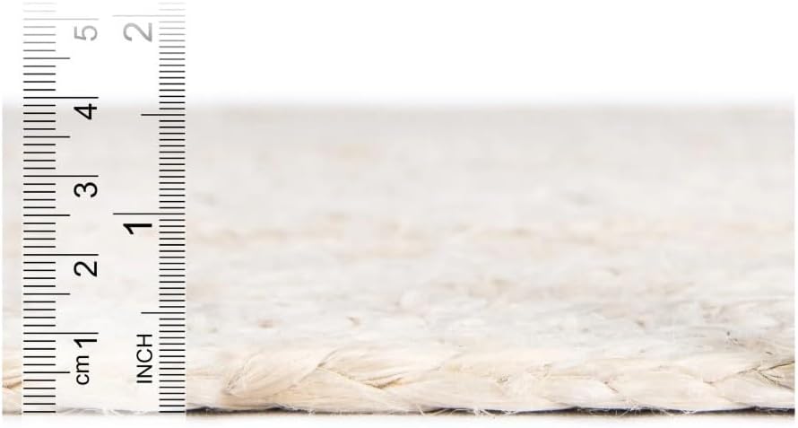 100% Jute Area Rug 5x8 Feet- Braided Design Hand Woven Off-White Natural Fibers Carpet - Home Decor for Living Room Hallways (5' x 8', Off-White)