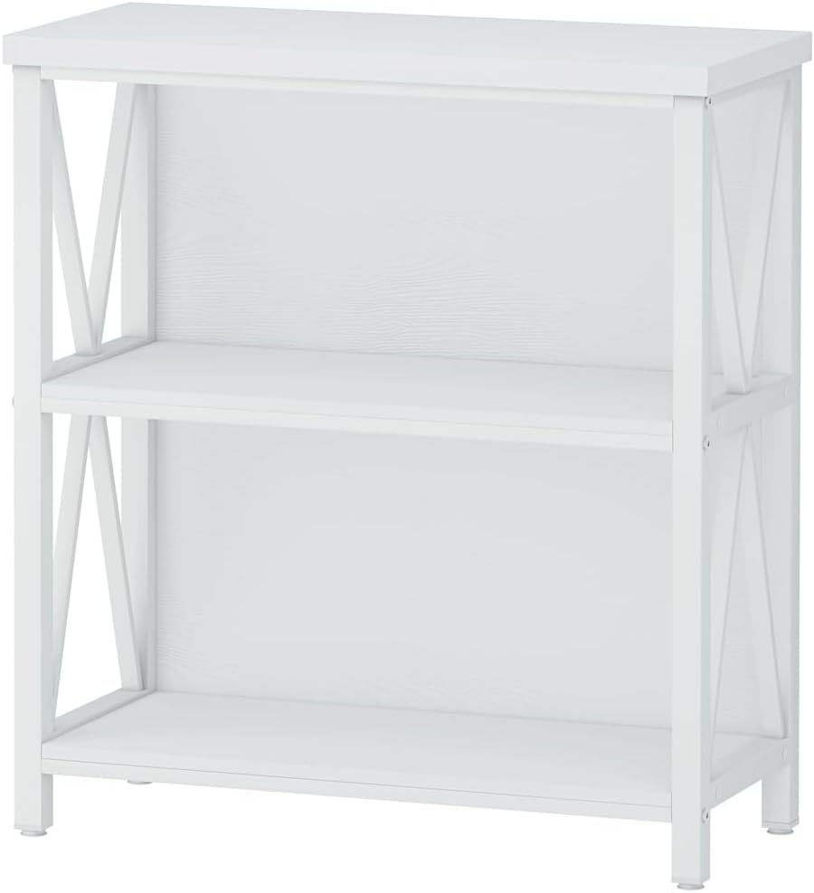 FATORRI Small Bookshelf for Small Space, Short Rustic Low Bookcase, Modern Wood and Metal Book Shelf and Narrow Book Case for Living Room, Hallway (White Oak)