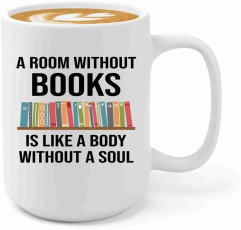 Book Lover Coffee Mug 15oz White -without books - Book Lovers Gifts Book Reader Gifts Book Club Gifts Book Reading Cup Reading Gifts