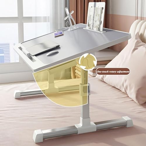 Adjustable Over-Bed Table, Foldable Laptop Desk with Storage Drawers & USB Port, Height-Adjustable Bed Tray Table for Home Office & Reading, XX999
