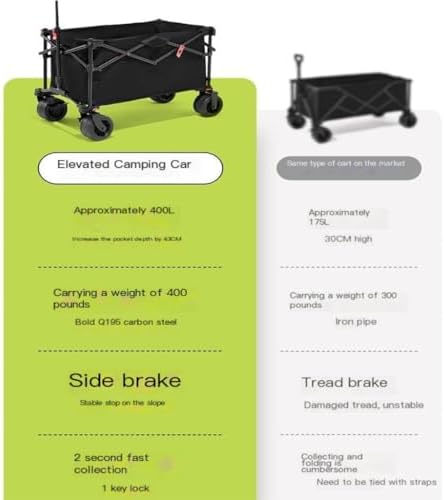 Portable Camping Cart,Portable Beach Trolley Cart for Camping Night Markets and Picnics Foldable and Heightened Outdoor Trailer for Easy Transport (Black)