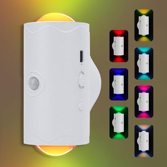 Motion Sensor Night Light, Rechargeable Battery Wall Sconces,15 Lighting Modes LED Wall Night Lights for Reading Bedside,Bedroom,Steps,Hallway,Courtyard,Holiday Decor (White)
